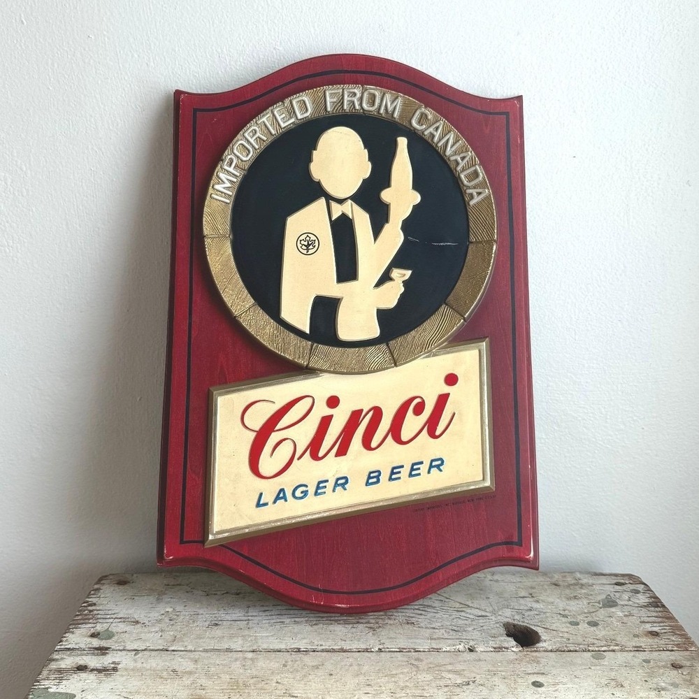 Vintage Cinci Lager Beer Bar Sign Imported From Canada Century Importers 20 Inch